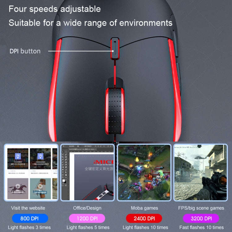 IMICE T30 Wired E-Sports Gaming Mouse LED Luminous Colorful Programmable 6D Mouse(Black)