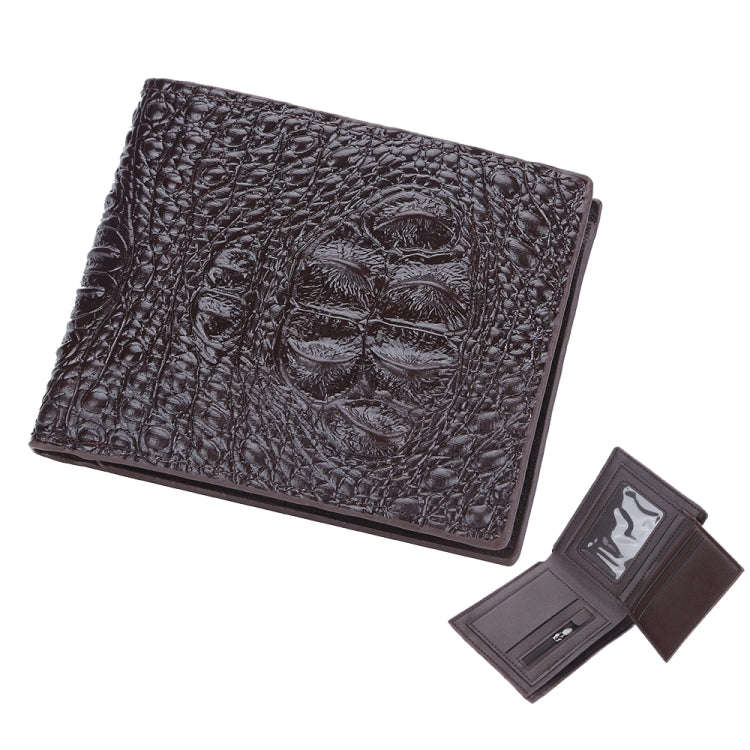 Baellerry Crocodile Print Men Short Wallet Vintage Multi-card Slot Coin Purse(Brown Back)