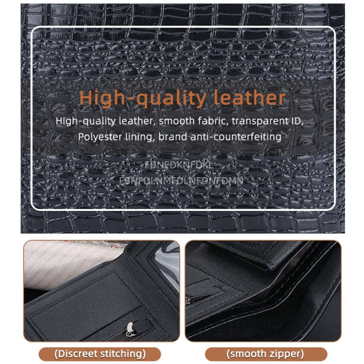 Baellerry Crocodile Print Men Short Wallet Vintage Multi-card Slot Coin Purse(Brown Back)
