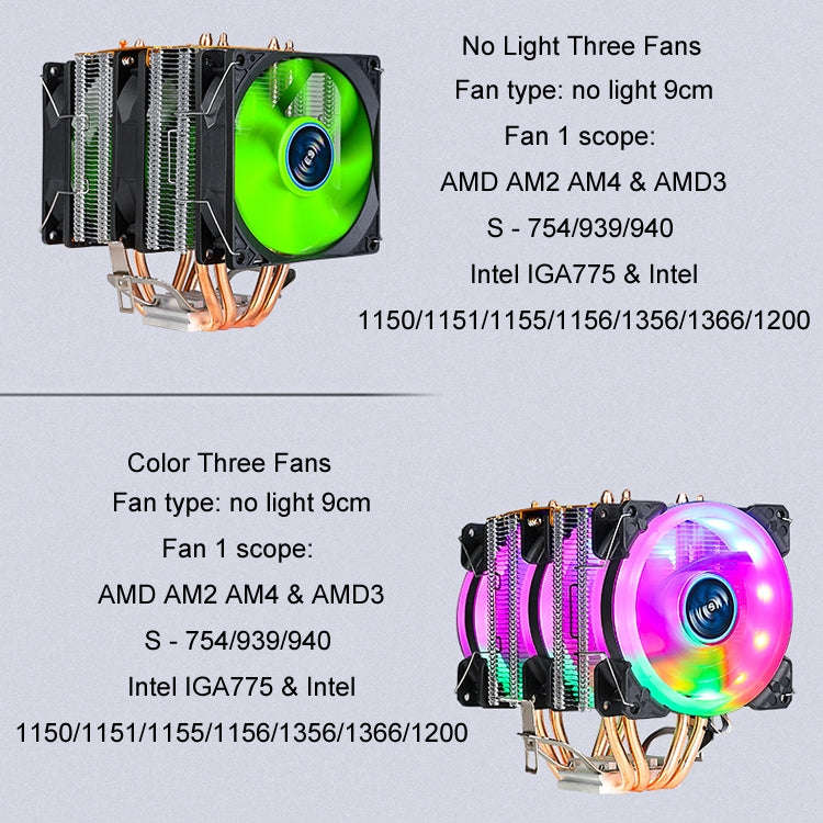 EVESKY 600 Desktop Computer 4 Copper Tube Mute CPU Cooling Fan, Color: Color Three Fans