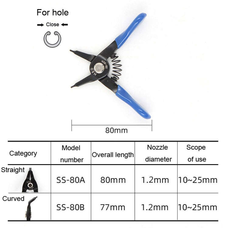 HSD SB-80A Internal For Hole Straight  10-25mm Compact Spring-Loaded Pliers Retaining Ring Pliers