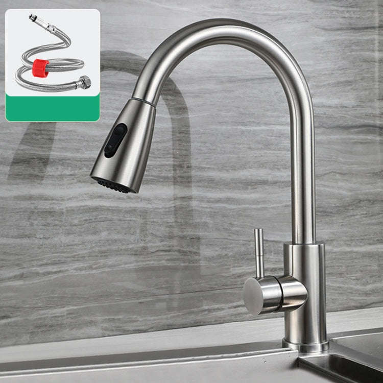 Kitchen Pull-out Universal Telescopic Hot & Cold Water Faucet, Specification: Stainless Steel Bru...