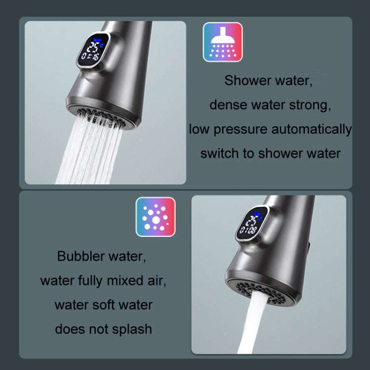 Kitchen Pull-out Universal Telescopic Hot & Cold Water Faucet, Specification: Copper Digital Disp...