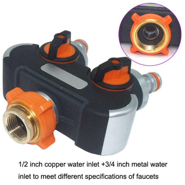 Garden Irrigation And Watering One Pass Two Faucet Water Divider With Copper Adapter
