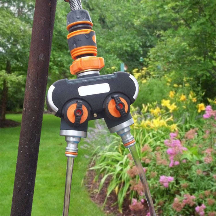Garden Irrigation And Watering One Pass Two Faucet Water Divider With Copper Adapter