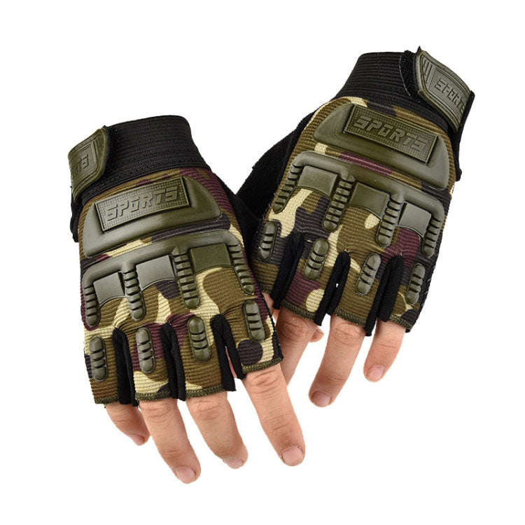 M Outdoor Riding Balance Wheel Skating Military Training Children Half-Finger Gloves(Camouflage)