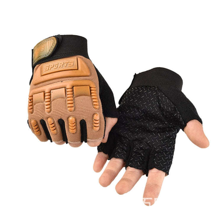 M Outdoor Riding Balance Wheel Skating Military Training Children Half-Finger Gloves(Sand Color)