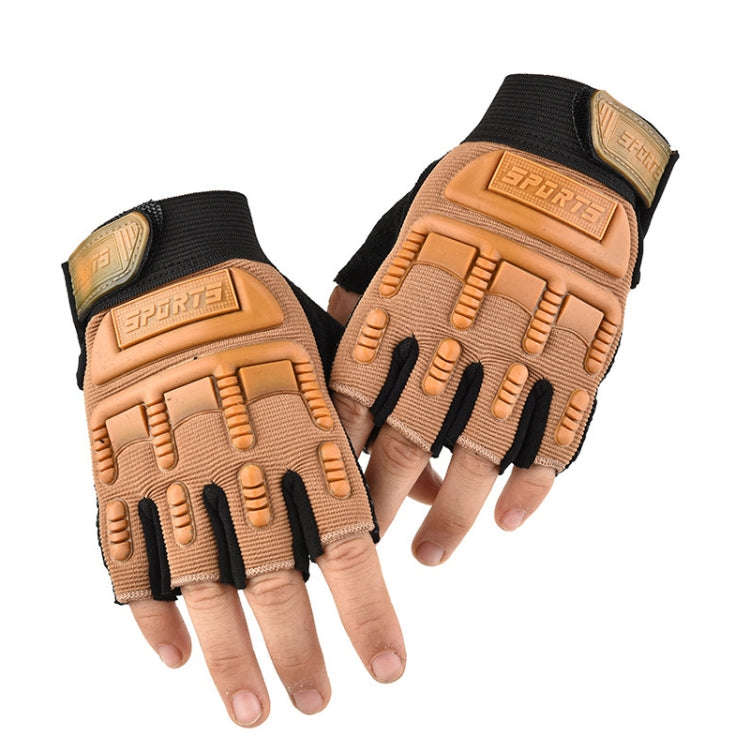 M Outdoor Riding Balance Wheel Skating Military Training Children Half-Finger Gloves(Sand Color)