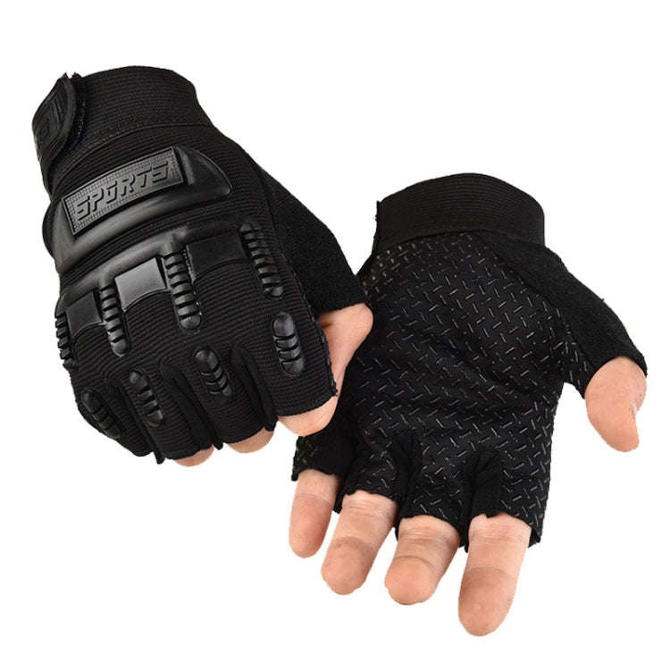 M Outdoor Riding Balance Wheel Skating Military Training Children Half-Finger Gloves(Black)