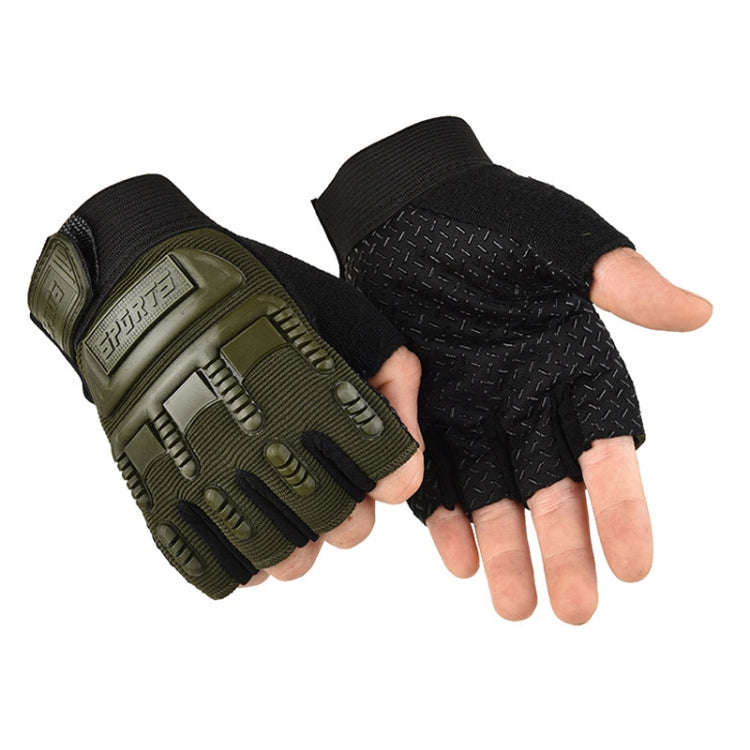 L Outdoor Riding Balance Wheel Skating Military Training Children Half-Finger Gloves(Army Green)