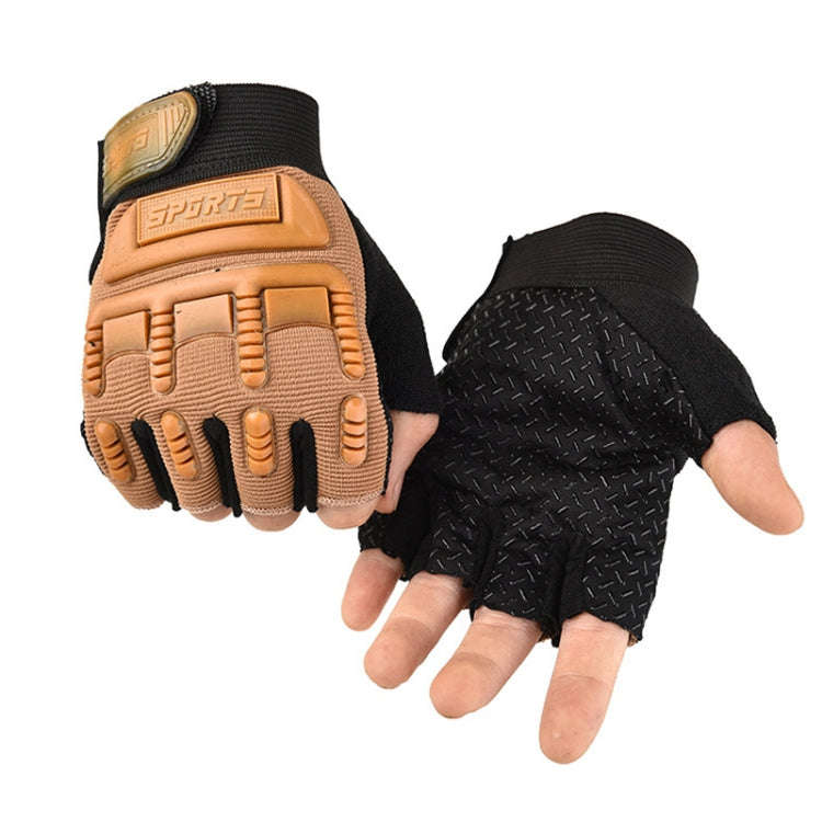 L Outdoor Riding Balance Wheel Skating Military Training Children Half-Finger Gloves(Sand Color)