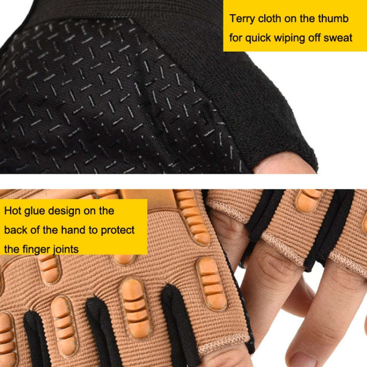 L Outdoor Riding Balance Wheel Skating Military Training Children Half-Finger Gloves(Army Green)