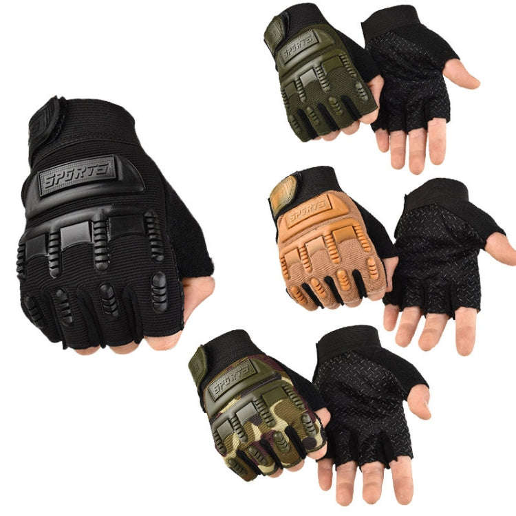 L Outdoor Riding Balance Wheel Skating Military Training Children Half-Finger Gloves(Camouflage)