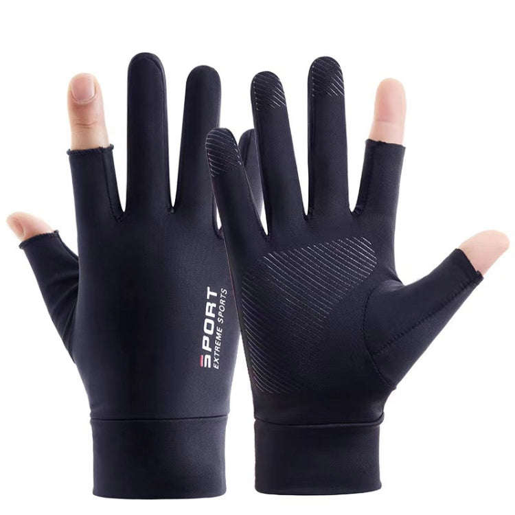 Free Code Summer Ice Silk Thin Sunscreen Gloves Fishing Non-slip Takeaway Rider Gloves(Two Finger...