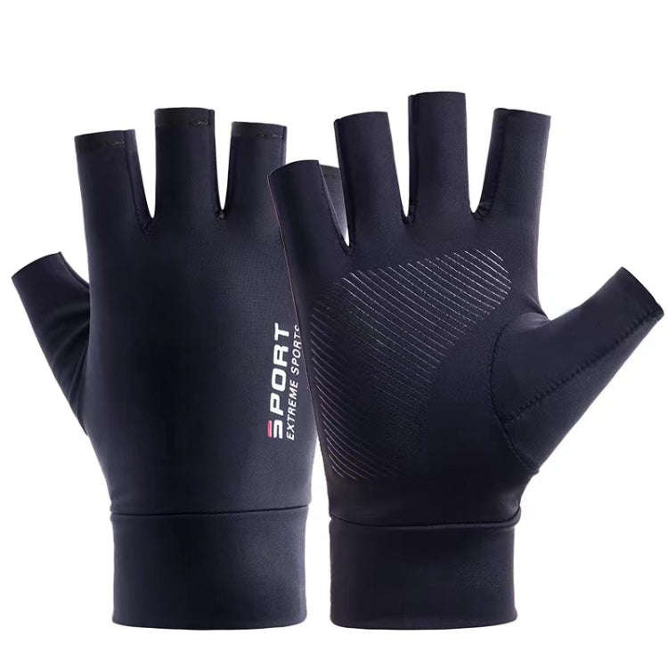 Free Code Summer Ice Silk Thin Sunscreen Gloves Fishing Non-slip Takeaway Rider Gloves(Half Finge...