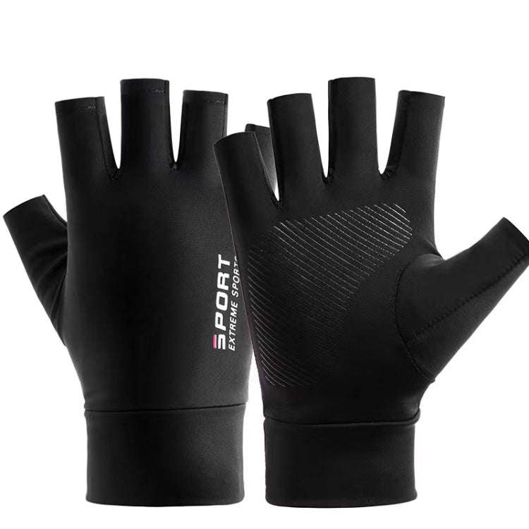 Free Code Summer Ice Silk Thin Sunscreen Gloves Fishing Non-slip Takeaway Rider Gloves(Half Finge...