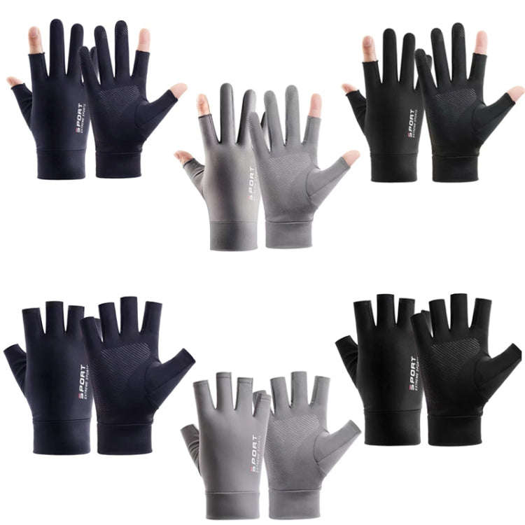 Free Code Summer Ice Silk Thin Sunscreen Gloves Fishing Non-slip Takeaway Rider Gloves(Two Finger...