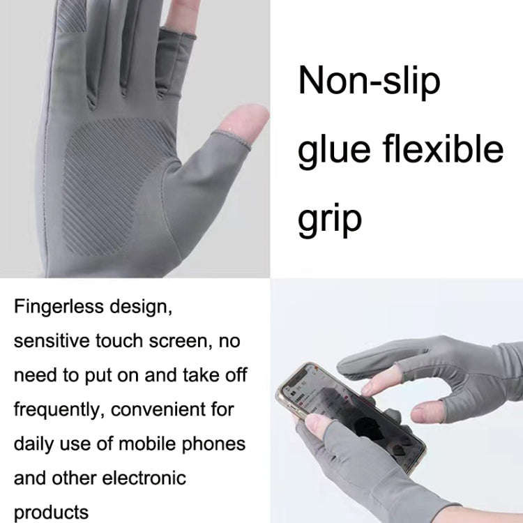 Free Code Summer Ice Silk Thin Sunscreen Gloves Fishing Non-slip Takeaway Rider Gloves(Two Finger...