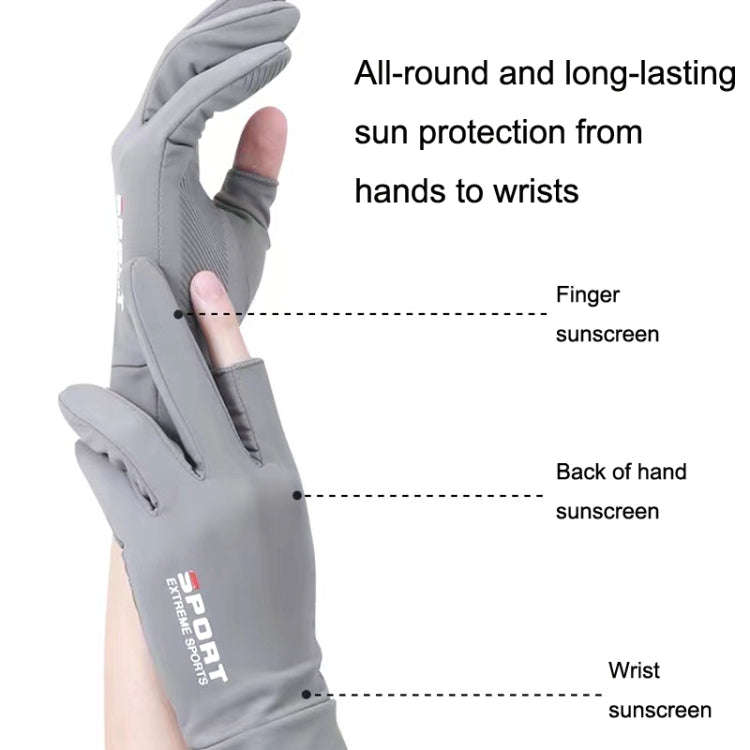 Free Code Summer Ice Silk Thin Sunscreen Gloves Fishing Non-slip Takeaway Rider Gloves(Two Finger...