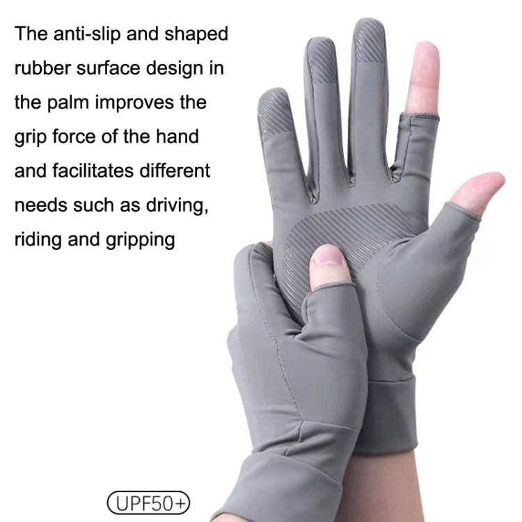 Free Code Summer Ice Silk Thin Sunscreen Gloves Fishing Non-slip Takeaway Rider Gloves(Two Finger...