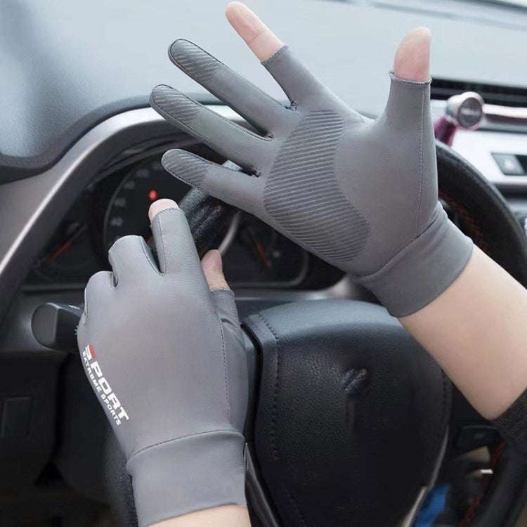 Free Code Summer Ice Silk Thin Sunscreen Gloves Fishing Non-slip Takeaway Rider Gloves(Two Finger...