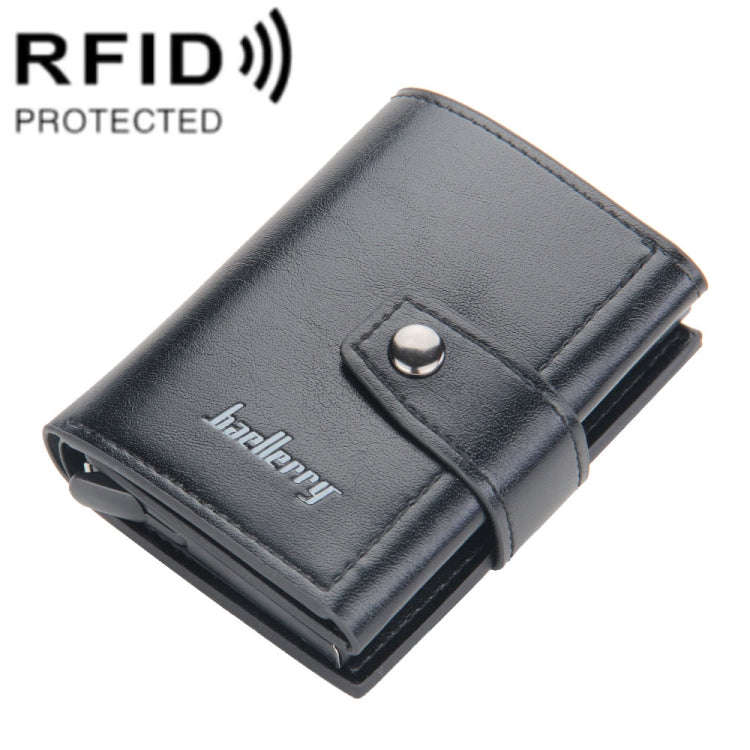 Baellerry RFID Anti-Theft Automatic Pop-Up Card Wallet Buckle Metal Aluminum Shell Card Holder(Bl...