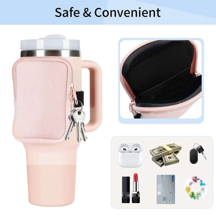 Water Cup Sided Storage Pockets With Zipper Fit For 40Oz Tumbler Single Pocket(Khaki)