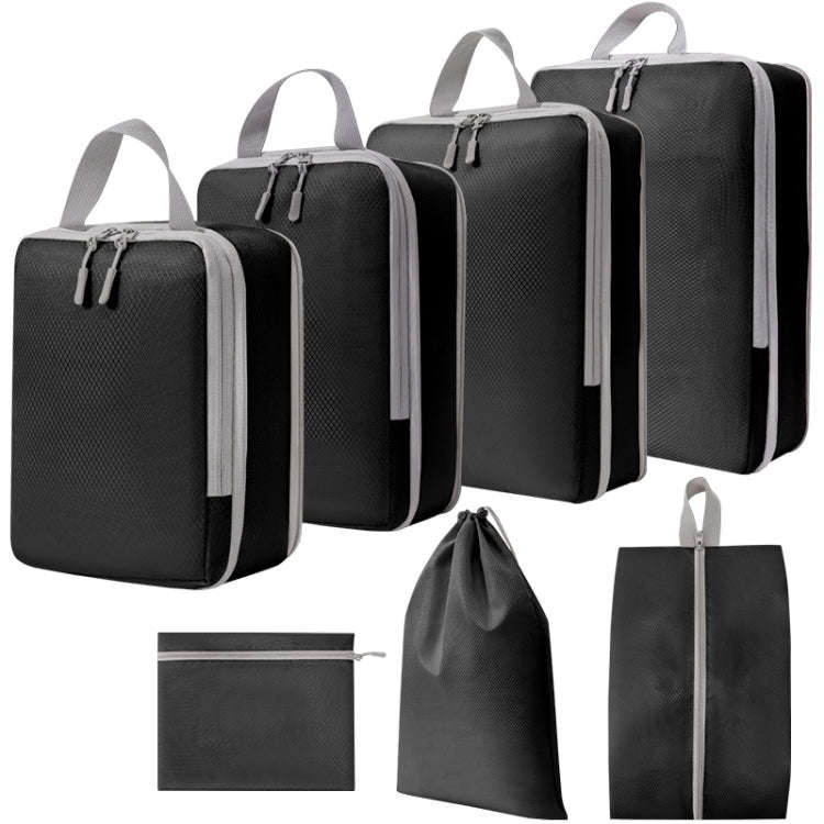 7 In 1  Compression Packing Cubes Expandable Travel Bags Luggage Organizer(Black)