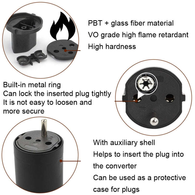 EU to Switzerland Convertible Plug With Ground Wire Travel Adaptor(Black)