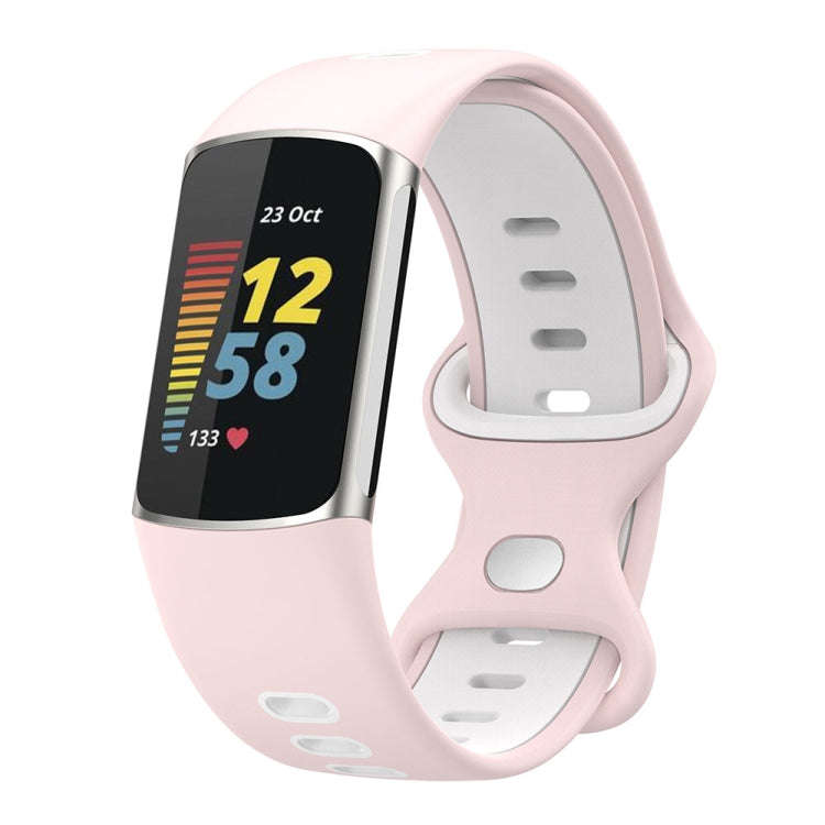 For Fitbit Charge 5 Smart Watch Sports Waterproof Two-Color Silicone Band(Pink White)
