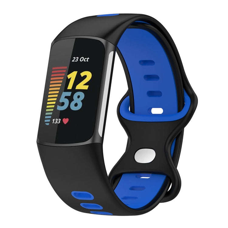 For Fitbit Charge 5 Smart Watch Sports Waterproof Two-Color Silicone Band(Black Blue)