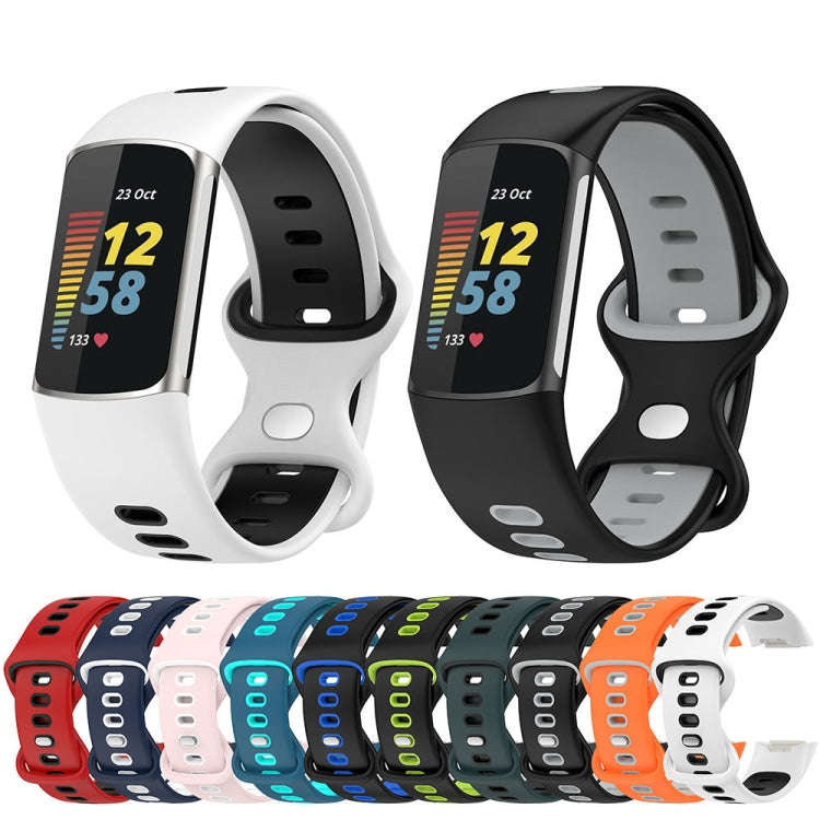 For Fitbit Charge 5 Smart Watch Sports Waterproof Two-Color Silicone Band(Black Blue)