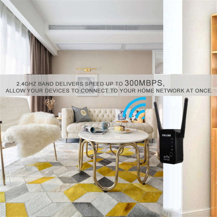 PIX-LINK 2.4G 300Mbps WiFi Signal Amplifier Wireless Router Dual Antenna Repeater(AU Plug)
