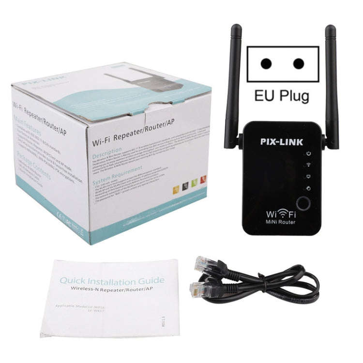 PIX-LINK 2.4G 300Mbps WiFi Signal Amplifier Wireless Router Dual Antenna Repeater(AU Plug)