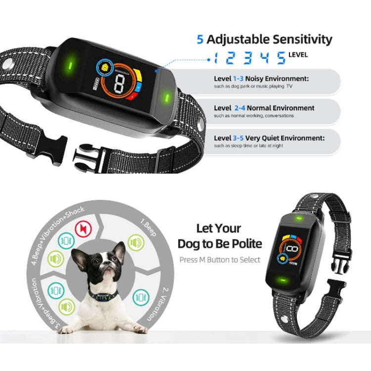 Color Screen Bark Stopper Rechargeable Waterproof Smart Dog Trainer(Black)