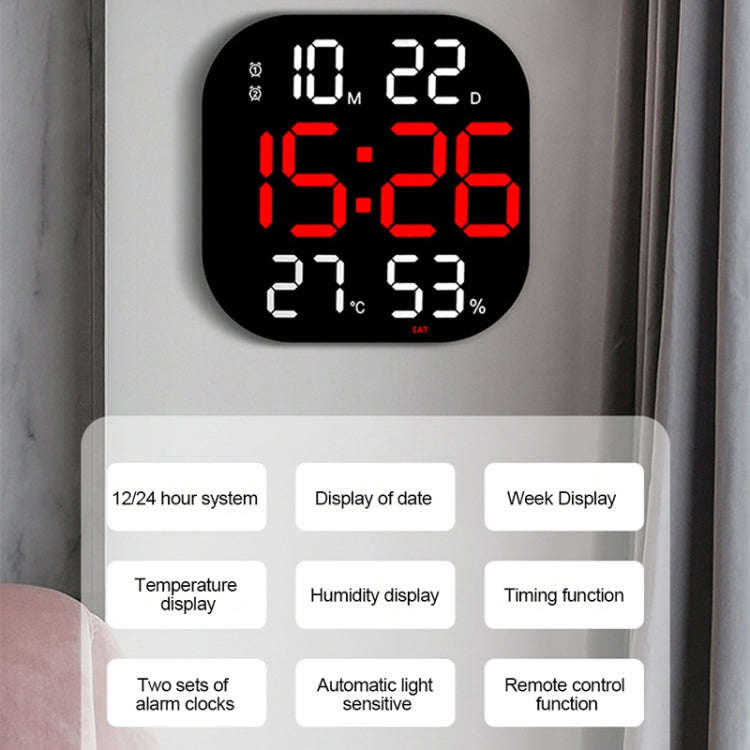 13-Inch LED Acrylic Electronic Clock Large-Screen Square Wall Clock With Timing Temperature Humid...