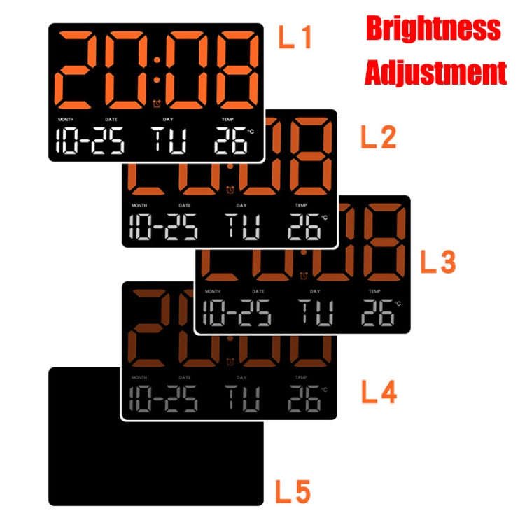 Large Display Led Digital Clock 5 Modes Brightness Adjustable Temperature Mute Electronic Clock(R...