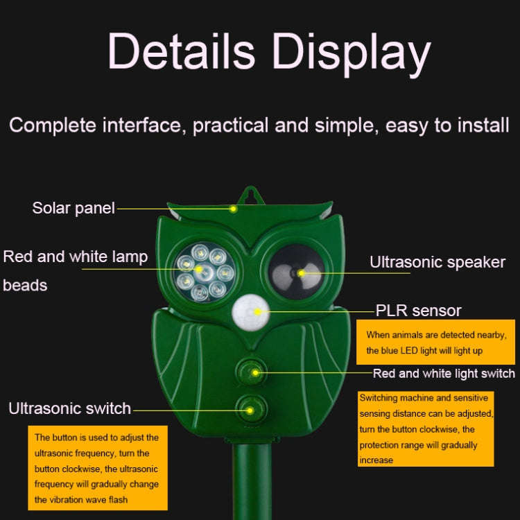 14LEDs Solar Ultrasonic Rat Repeller Outdoor Multifunctional Infrared Sensor Repeller