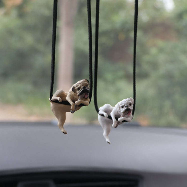 Small Bulldog Cute Dog Car Rearview Mirror Pendant(White)