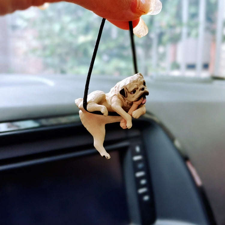 Small Bulldog Cute Dog Car Rearview Mirror Pendant(White)