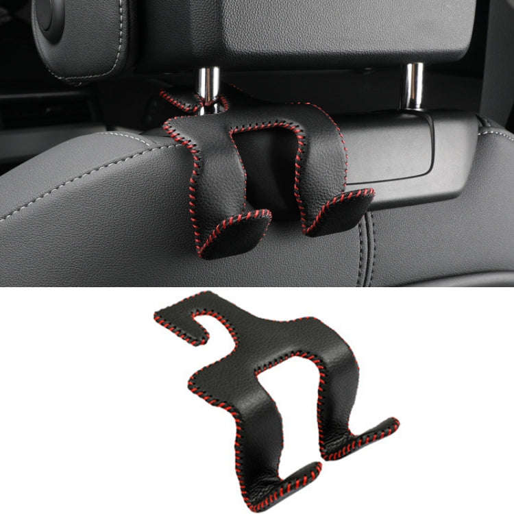 Car Double Hook Stainless Steel Rear Headrest Mobile Phone Holder(Black Red Line)