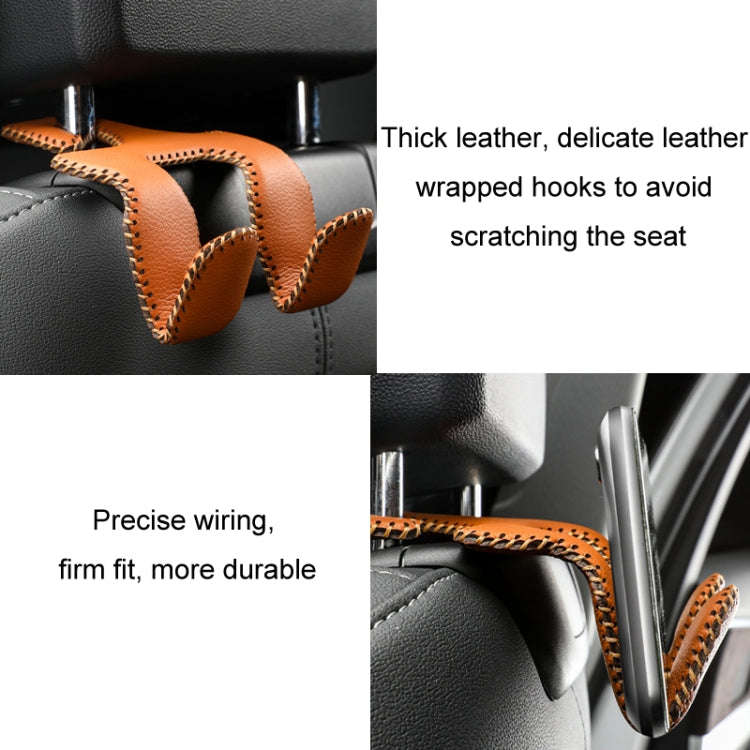 Car Double Hook Stainless Steel Rear Headrest Mobile Phone Holder(Brown)