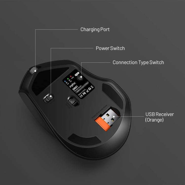 Inphic DR01 Bluetooth 3 Mode Wireless Mouse Charging Quiet Office Game Laptop Computer Home Use(B...