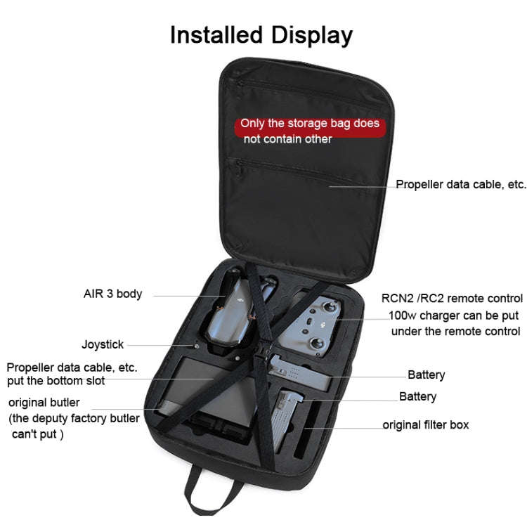 For DJI AIR 3 Storage Bag Backpack Compatible with RC-N2 or RC 2 Remote Control(Black)