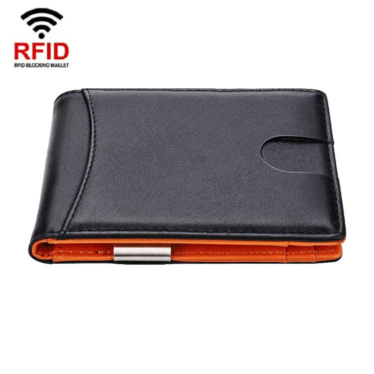 RFID Anti-Theft Brush Men Vintage Leather Wallet Card Case(Flat Pattern+Orange Inner)