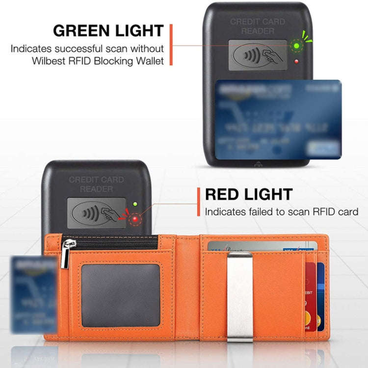 RFID Anti-Theft Brush Men Vintage Leather Wallet Card Case(Flat Pattern+Orange Inner)