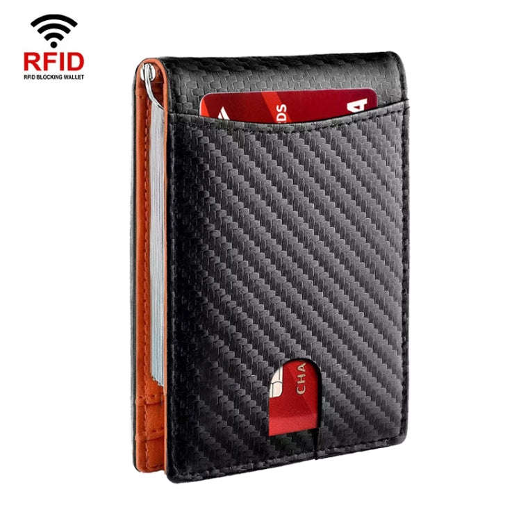 RFID Anti-Theft Brush Leather Multi Card Pocket Coin Wallet Credit Card Case(Carbon Fiber+Orange ...