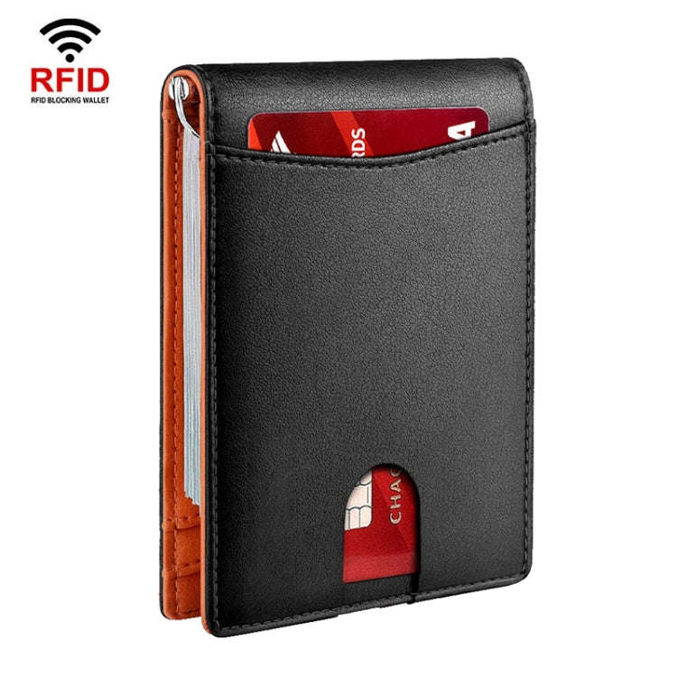 RFID Anti-Theft Brush Leather Multi Card Pocket Coin Wallet Credit Card Case(Flat Pattern+Orange ...