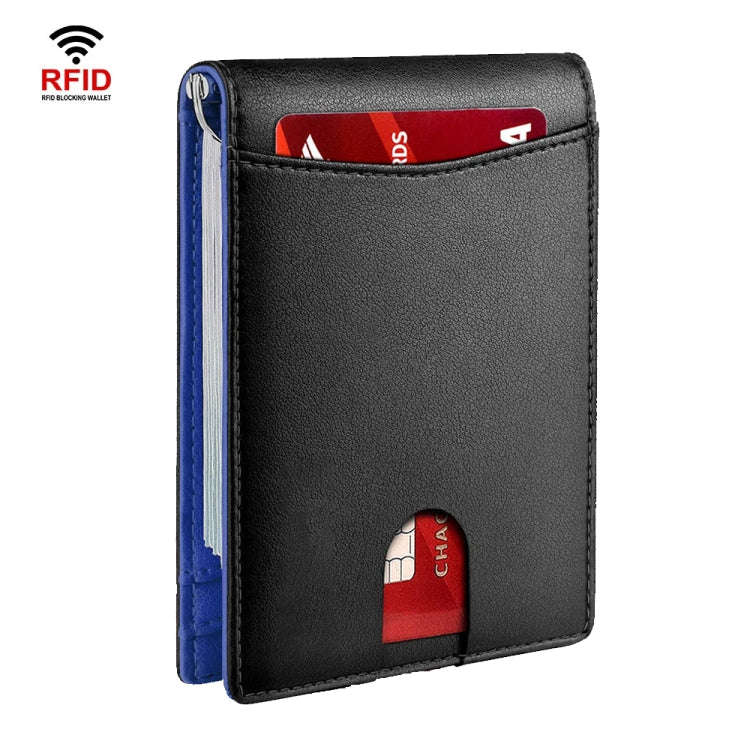 RFID Anti-Theft Brush Leather Multi Card Pocket Coin Wallet Credit Card Case(Flat Pattern+Blue In...