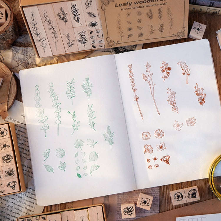 Handbook Seal Holly Wood Rubber Stamp Set(Greenness and Vitality)